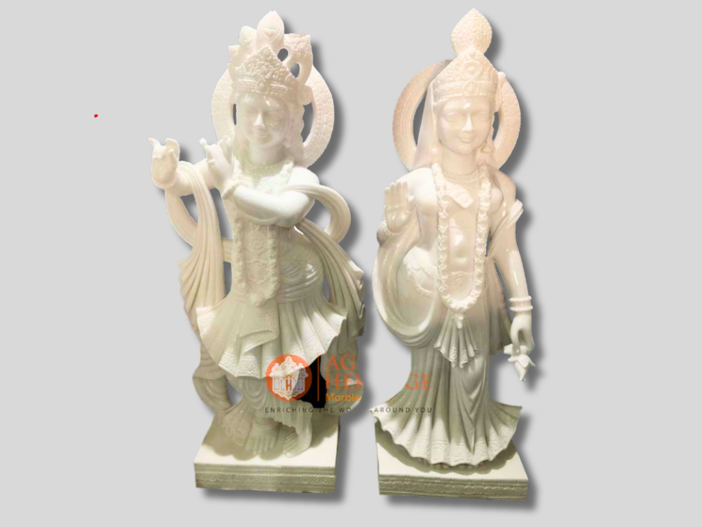 White Marble Radha Krishna Handmade Statue Decor